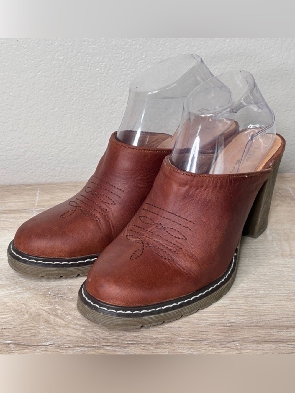 Roper Cowboy Style Brown Leather Mules With Heel Size 9
